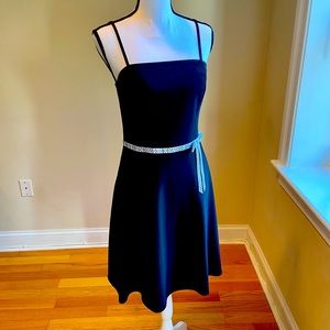 BYER TOO! Vintage Black Midi Dress with White Polka Dot Sash Bow 9